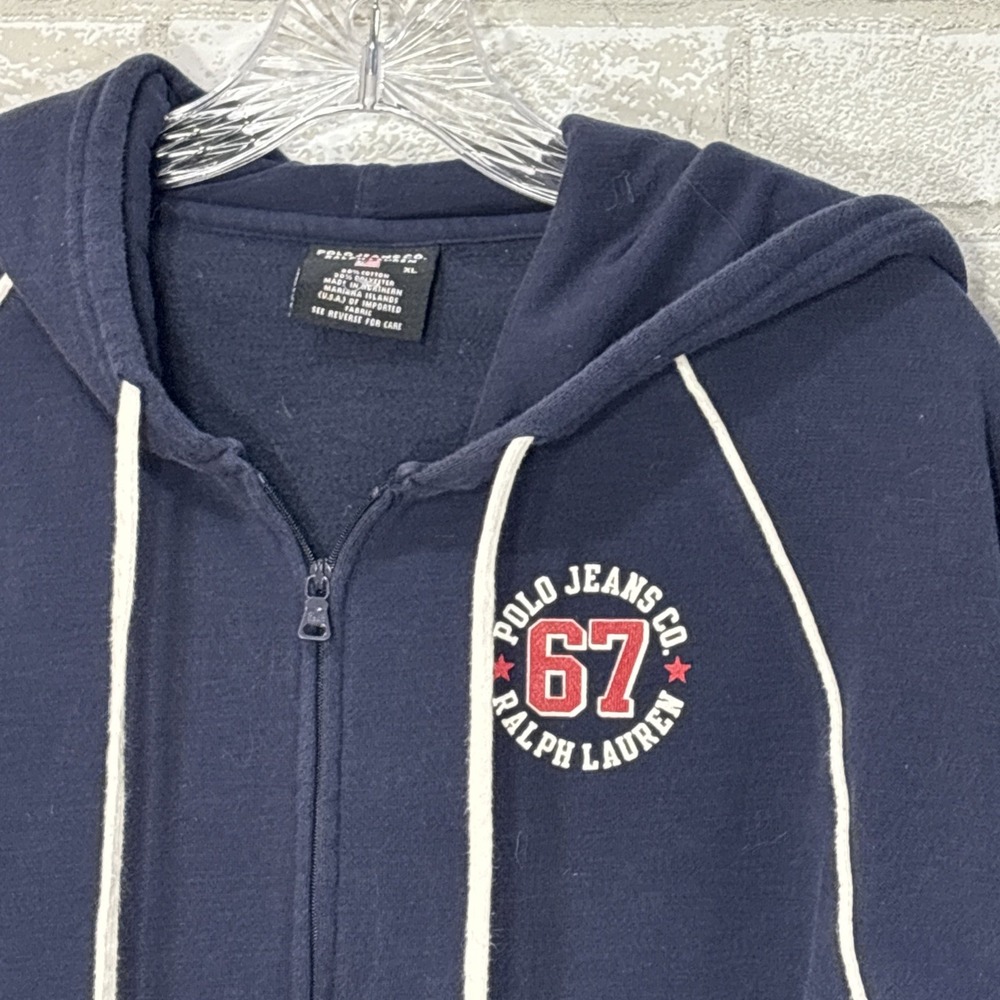 Vintage Polo Jeans Co Ralph Lauren 67 Hoodie Women XL Y2K Zip Streetwear Preppy - Picture 3 of 10